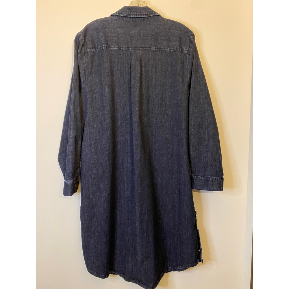 Chicos Dark Wash Denim Shirt Dress Long Sleeve Snap Side Hem Womens Size 3 16 US - Picture 2 of 6
